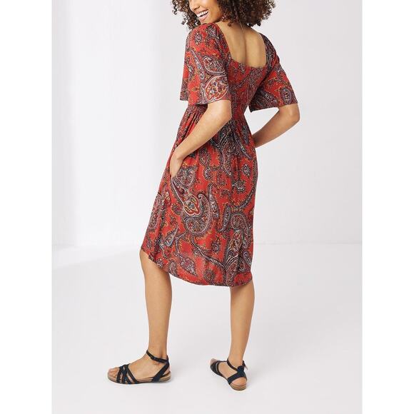 Fat Face NEW Alice Sunkissed Cherry Red Smocked Paisley Dress SZ 4 - Picture 4 of 13